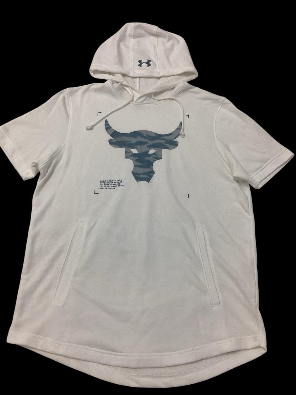 Under Armour Men’s project rock White Short-Sleeve Hoodie with Graphic size M